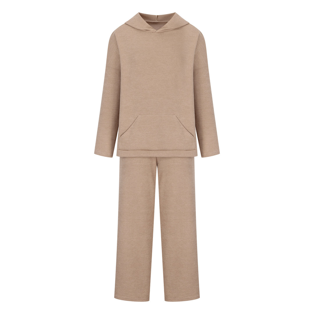 Damen Bequemes Langarm-Hoodie- und Palazzo-Hosen-Set Drune
