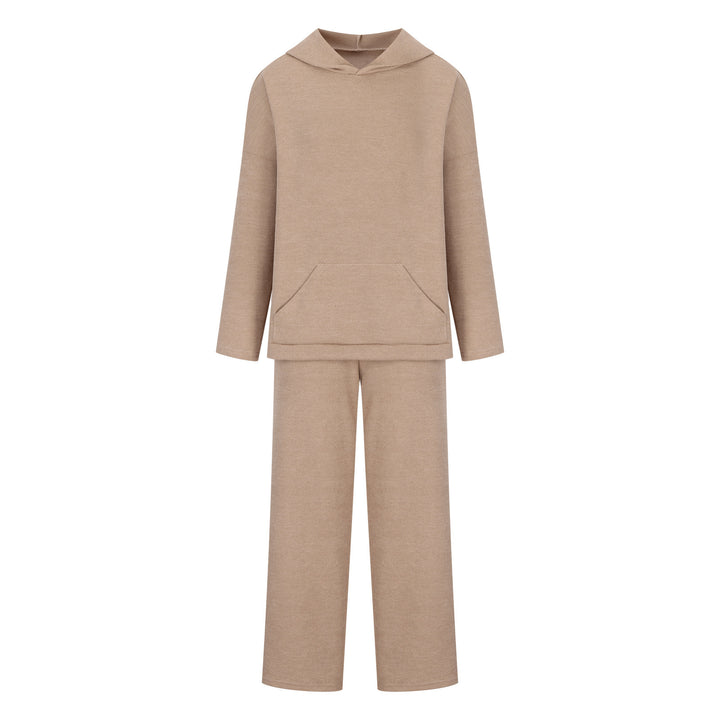 Damen Bequemes Langarm-Hoodie- und Palazzo-Hosen-Set Drune
