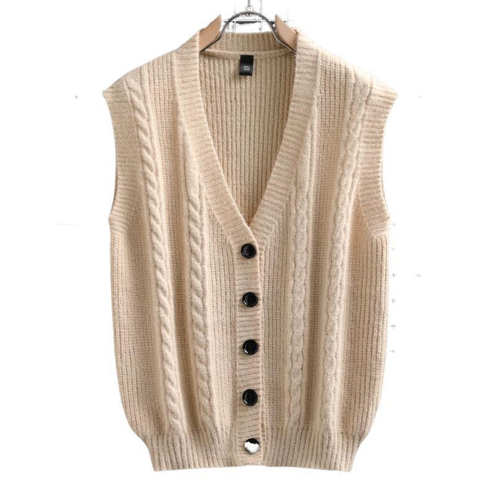 Herren ärmellose Strickjacke mit Zopfmuster und Knopfdetails Drune