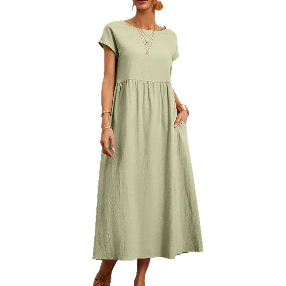 Damen Midi-Kleid mit Ballonärmeln und praktischen Taschen Drune