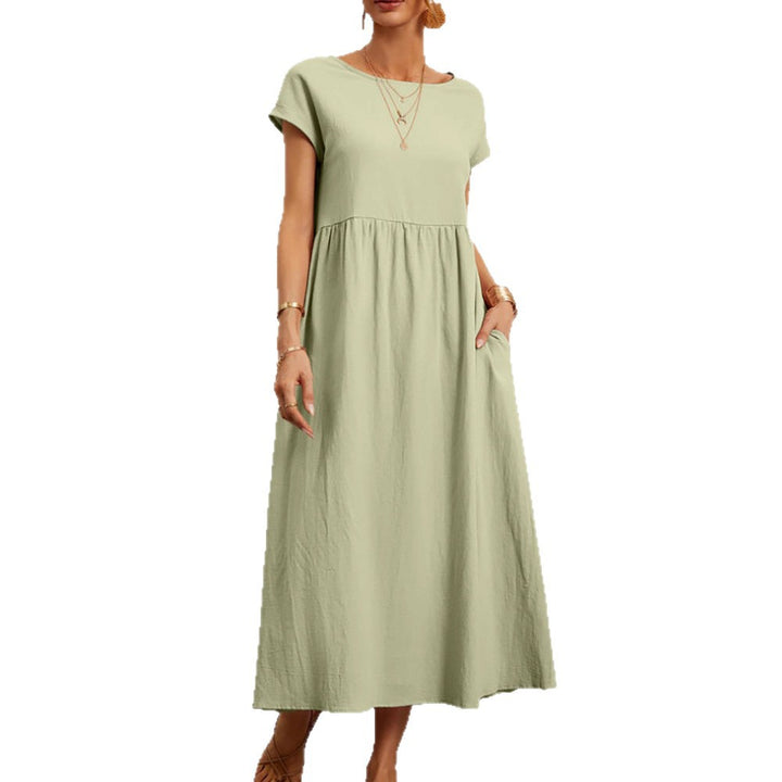 Damen Midi-Kleid mit Ballonärmeln und praktischen Taschen Drune