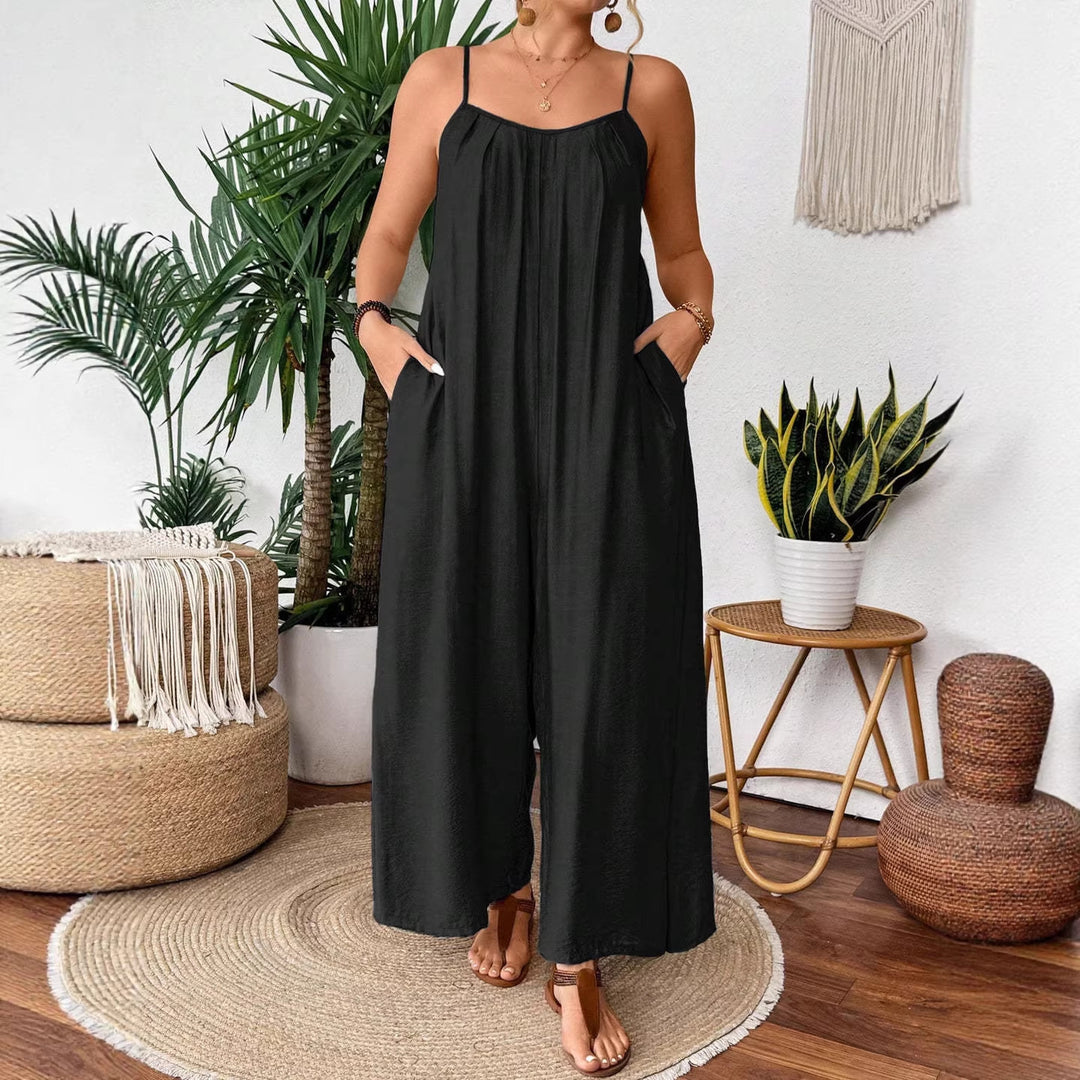 Damen luftiger Jumpsuit mit schmalen Spaghettiträgern und seitlichen Taschen Drune