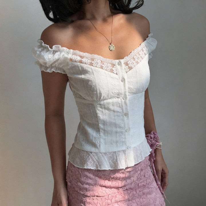 Damen Elegantes Blusenoberteil mit verspielten Puffärmeln und Knopfleiste Drune