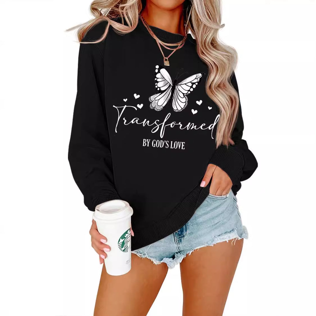 Damen Sweatshirt mit künstlerischem Schmetterlingsmotiv und inspirierendem Schriftzug Drune
