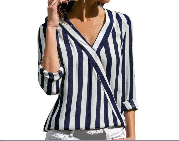Femme Stilvolle Gestreifte Wickelbluse Drune