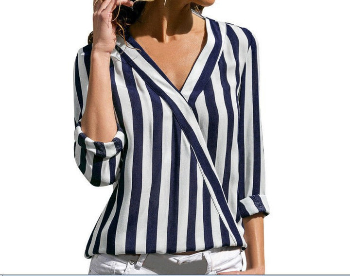 Femme Stilvolle Gestreifte Wickelbluse Drune
