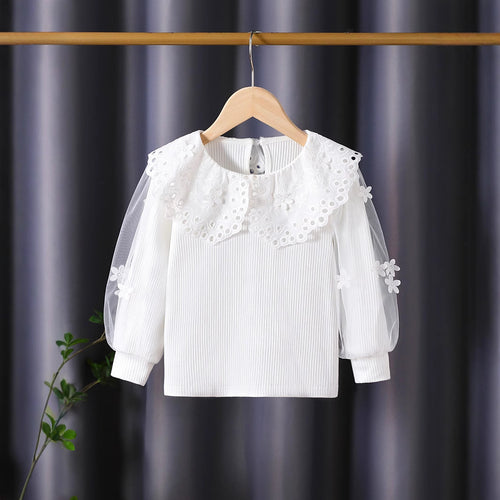 Mädchen Bluse mit voluminösen Tüllärmeln und aufwändigen Blumenstickereien Drune