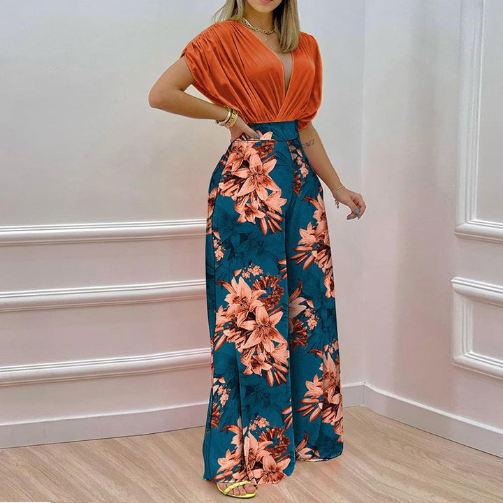 Damen Jumpsuit mit tiefem V-Ausschnitt und weitem Bein Drune