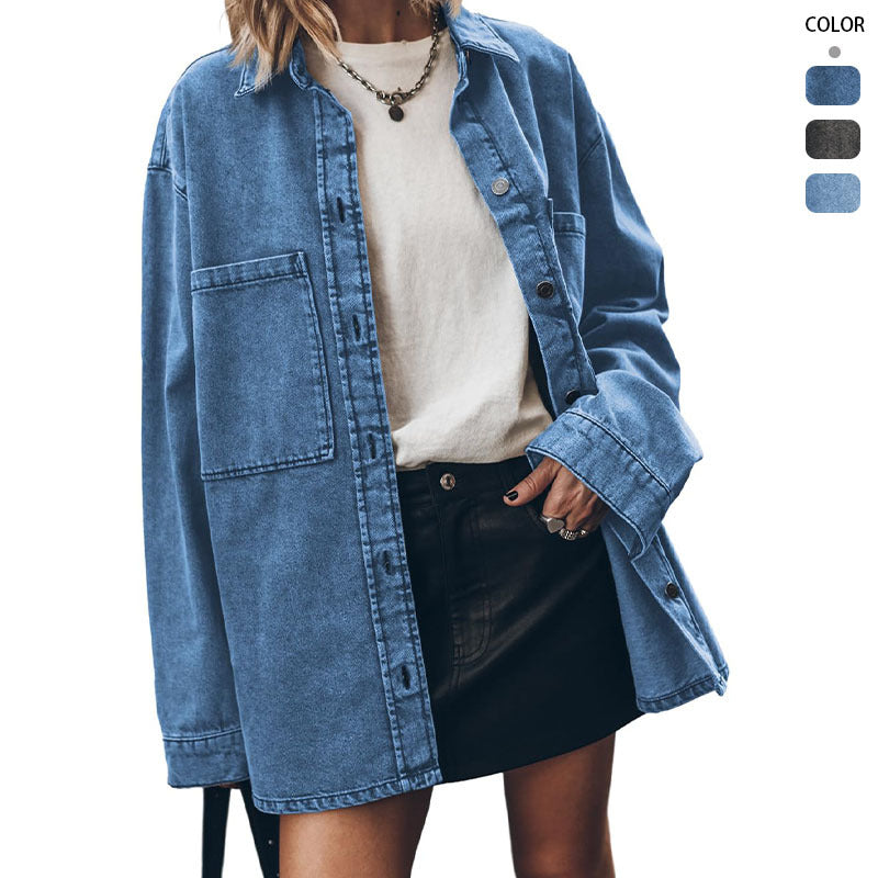 Damen Oversized Denim-Hemdjacke mit praktischen Taschen Drune