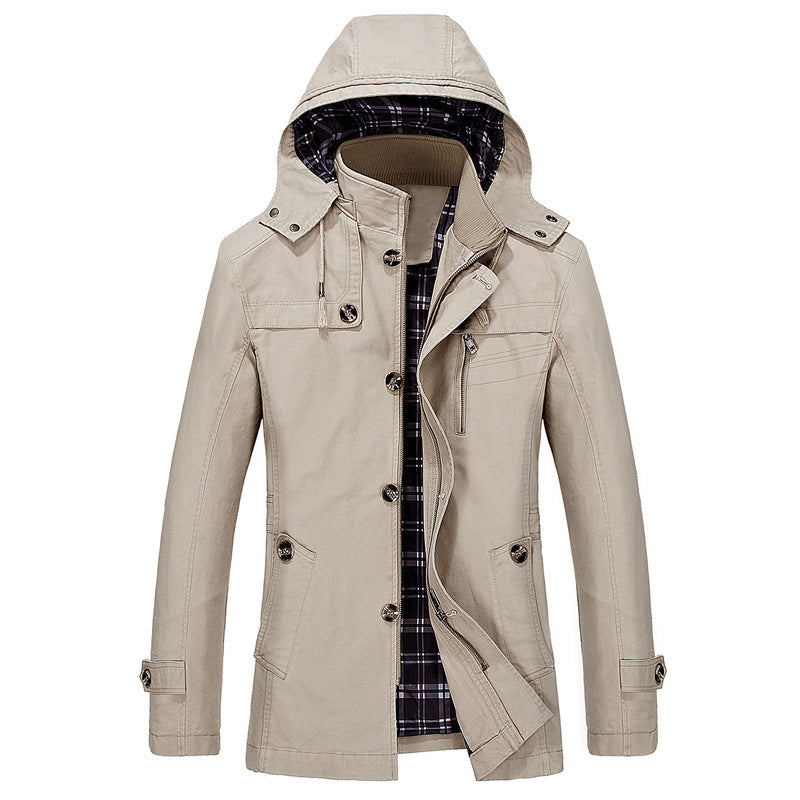Herren nan wasserabweisende Kapuzen-Fieldjacke mit kariertem Thermofutter, verdeckter Reißverschlussleiste und funktionalen Taschen Drune