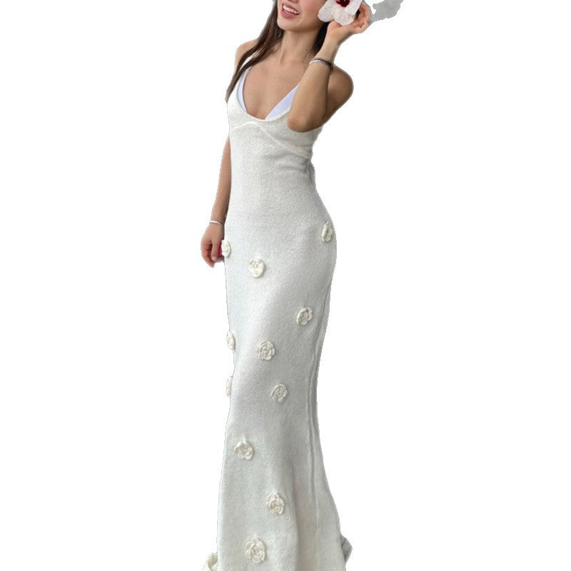 Damen elegantes Häkel-Maxikleid mit floralem Design Drune