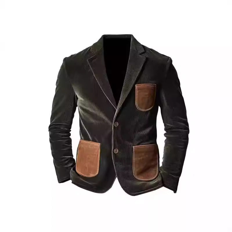 Herren Samtjacke mit modernem Patchwork-Design und praktischen Taschen Drune
