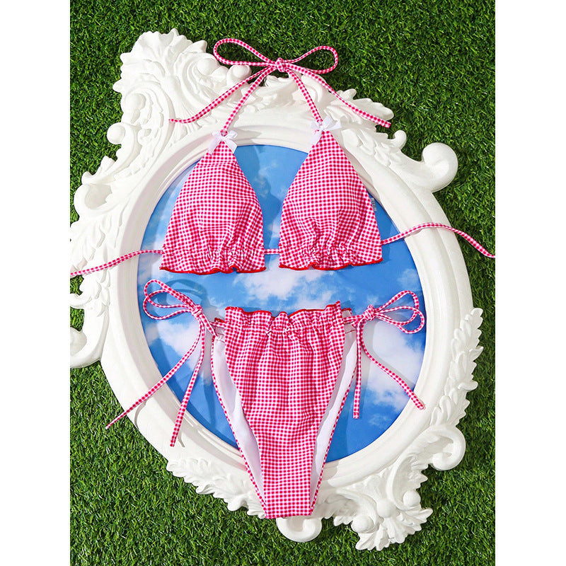 Damen Triangle-Bikini-Set mit Rüschen und Bindebändern Drune