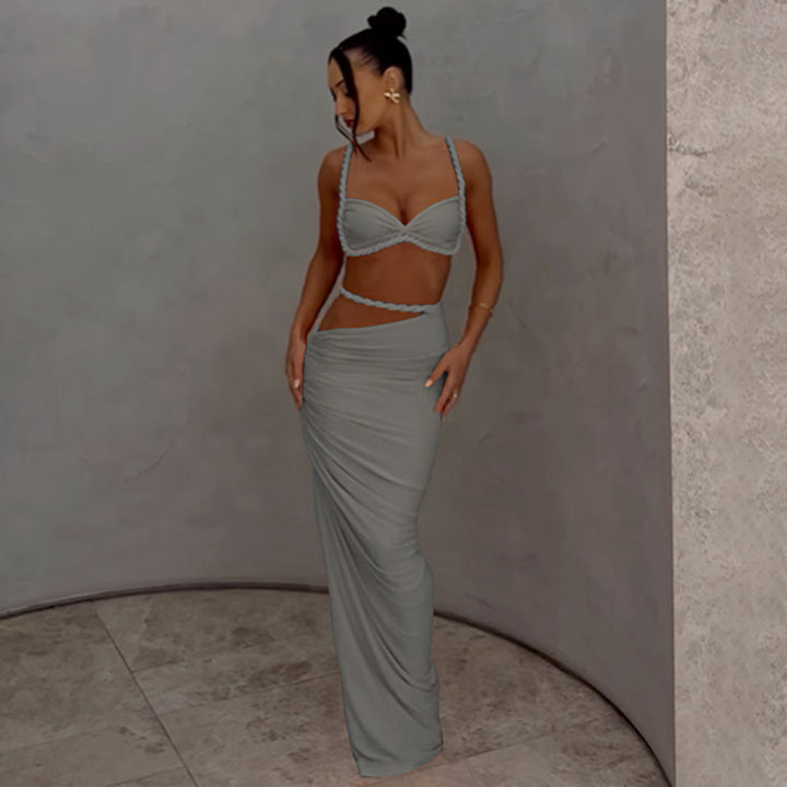 Damen Maxikleid mit raffiniertem Wickeldesign und zarten Spitzenakzenten Drune