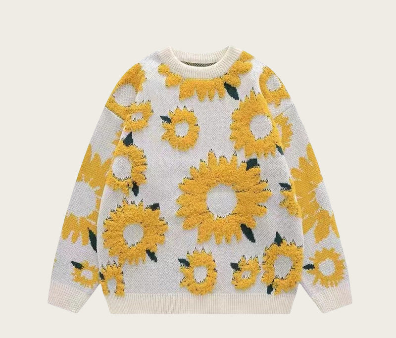 Damen Grobstrickpullover mit floralen Applikationen Drune
