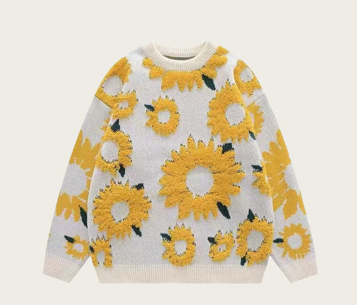 Damen Grobstrickpullover mit floralen Applikationen Drune