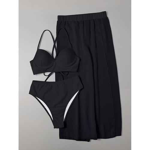 Damen Bikini-Set mit hochgeschnittenem Höschen und luftiger Wickelrock Drune