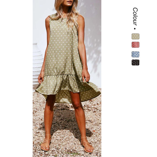 Damen Freizeitkleid mit rüschengesäumtem Rock und polka-dots Drune