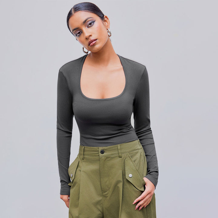 Damen Langarmshirt mit tiefem Rundhalsausschnitt und modischer Rippstruktur Drune