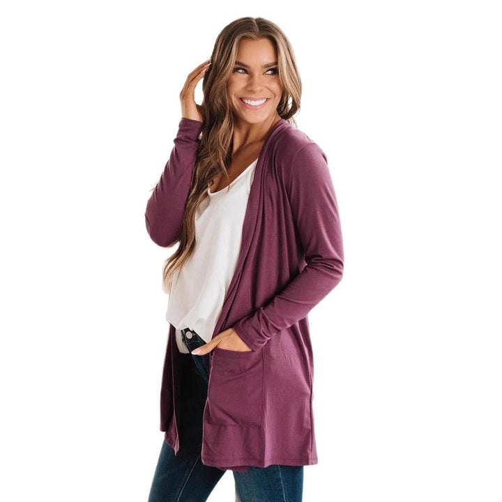 Damen langer Cardigan mit offenen Front und Taschen Drune