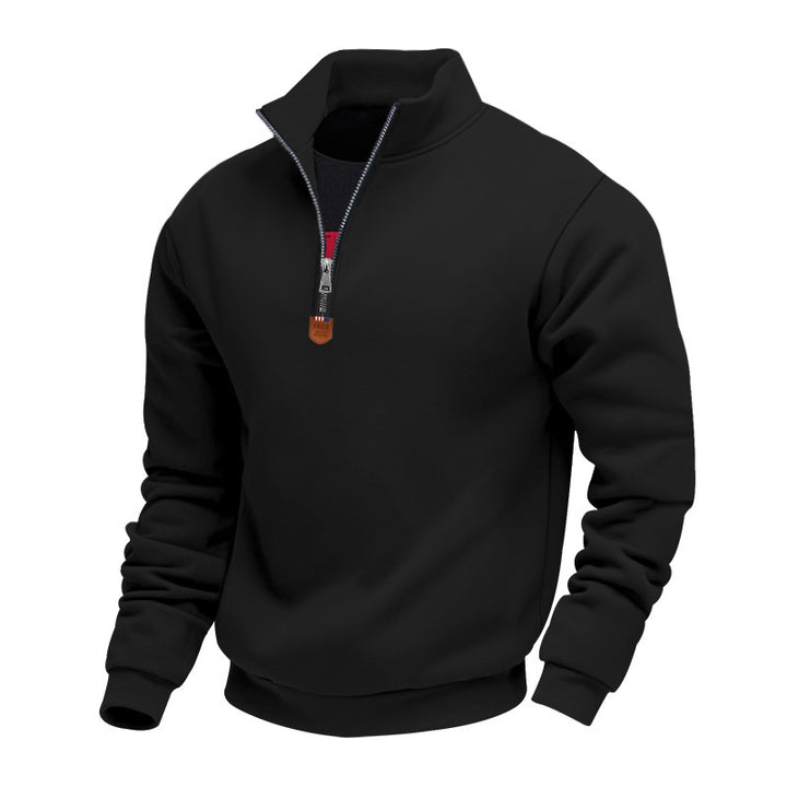 Herren nan Premium-Halbzip-Sweatshirt mit hohem Stehkragen, robustem Reißverschluss und geripptem Saum Drune