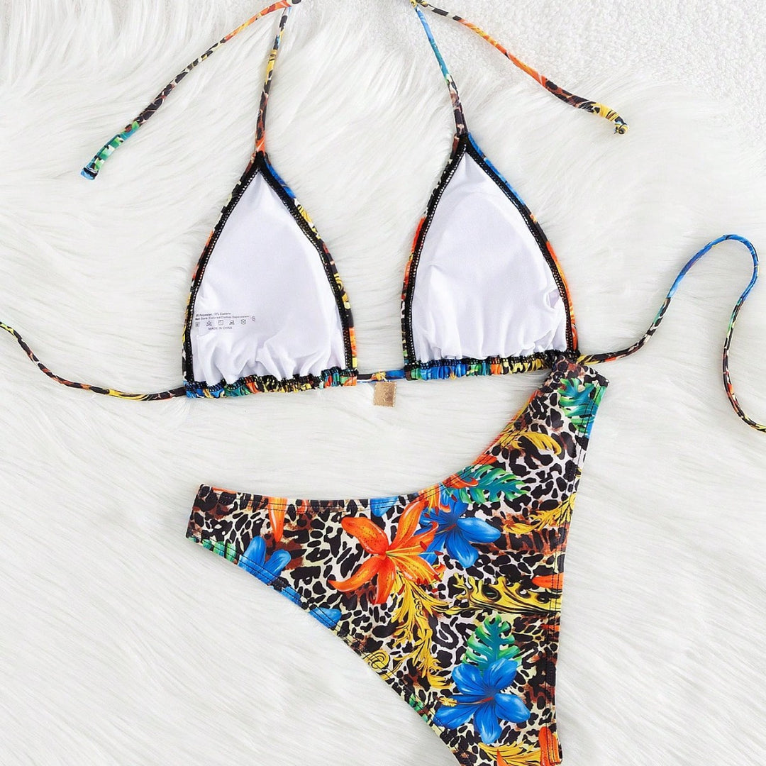Damen Triangel-Bikini-Set mit lebendigem exotischem Muster Drune