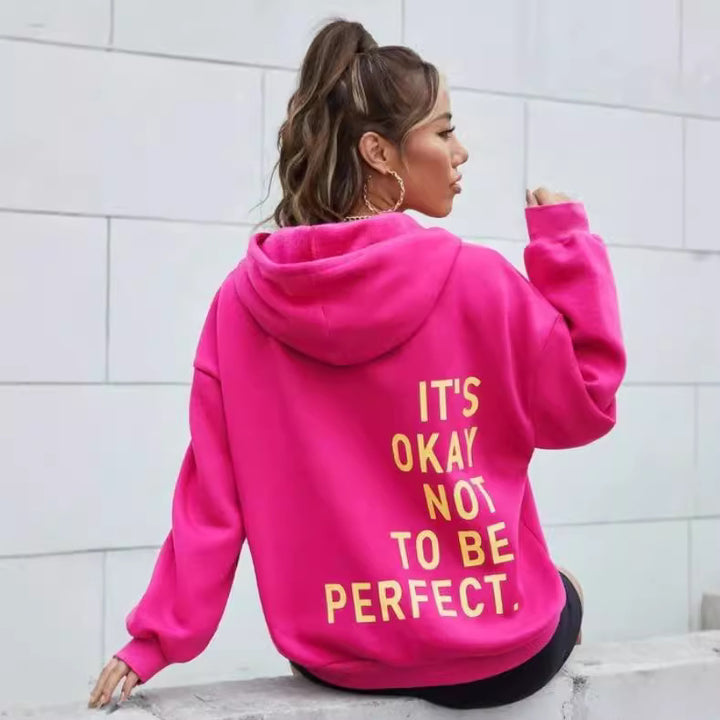 Damen Kapuzenpullover mit motivierendem Schriftzug und kuscheligem Innenfutter Drune