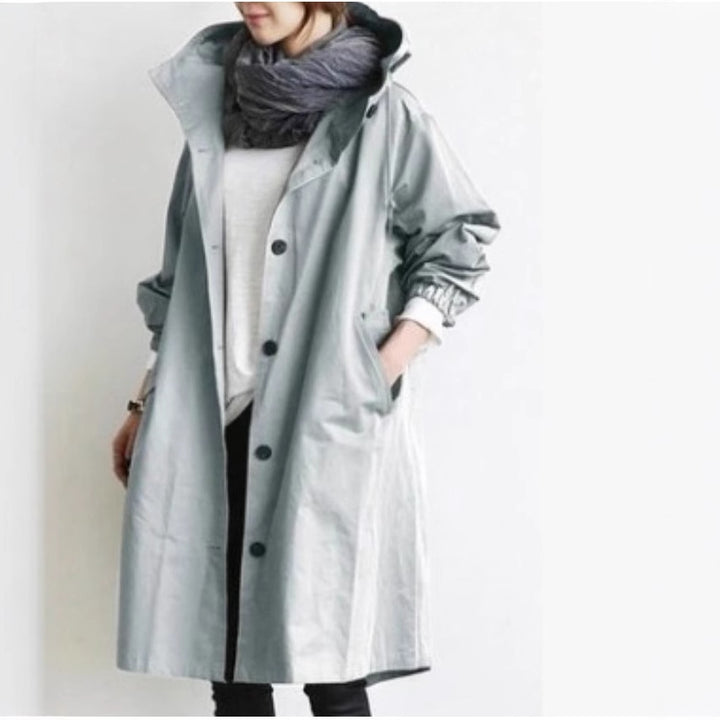 Damen nan leichter Oversize Regenmantel mit Kapuze und verdecktem Verschluss Drune