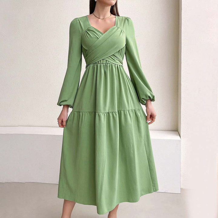 Damen Midikleid mit Wickeldetail und voluminösen Ärmeln Drune
