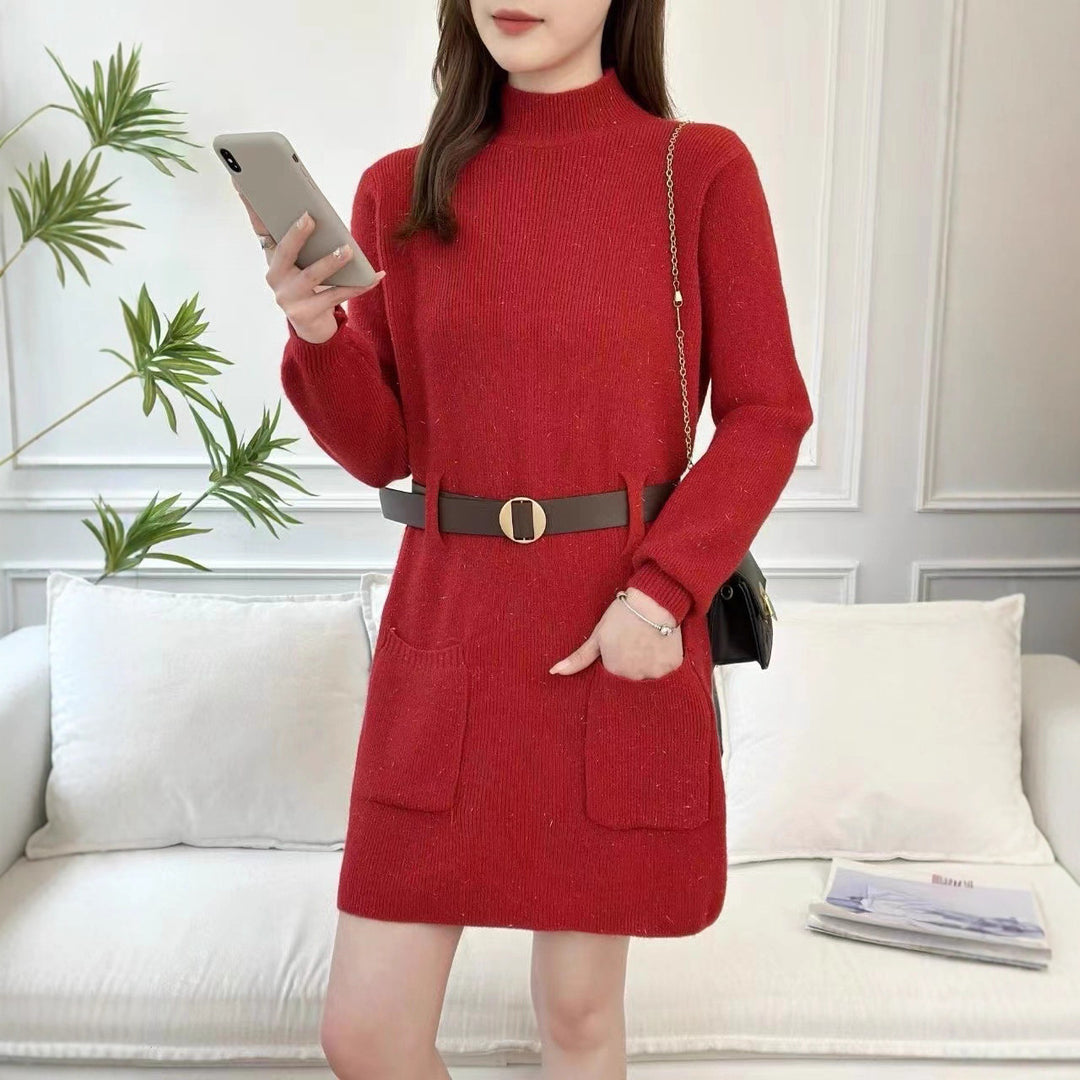 Damen Strickkleid mit hochgeschlossenem Kragen und praktischen Taschen Drune