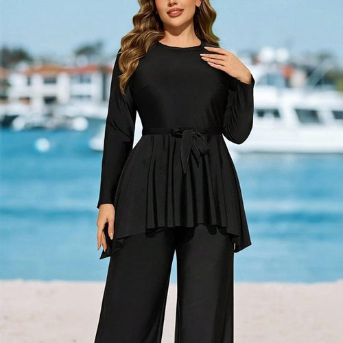 Damen elegantes Strandoutfit mit Blumenbindung und weitem Schnitt Drune