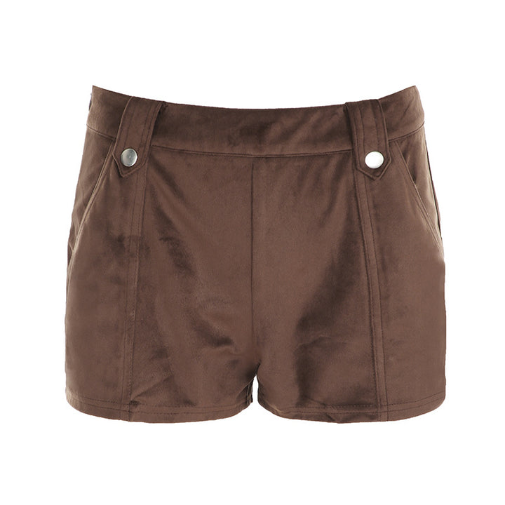 Damen Kunstleder Shorts mit dekorativem Knopf und figurbetontem Schnitt Drune