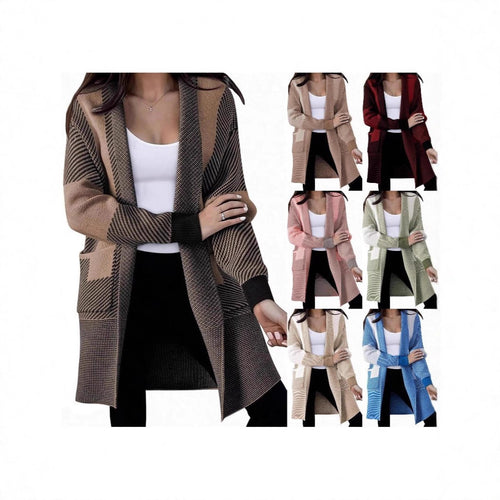 Damen Langer Strickcardigan mit strukturiertem Muster und aufgesetzten Taschen Drune