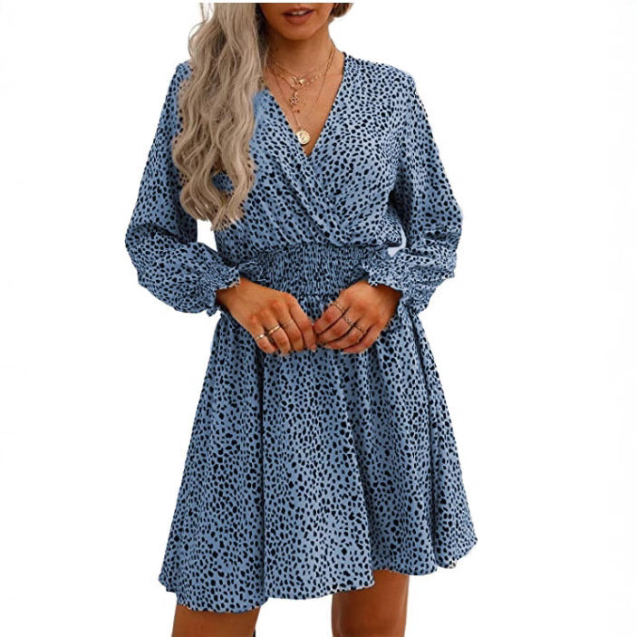 Damen modisches Kleid mit figurbetontem Gummizug und langen Ärmeln Drune