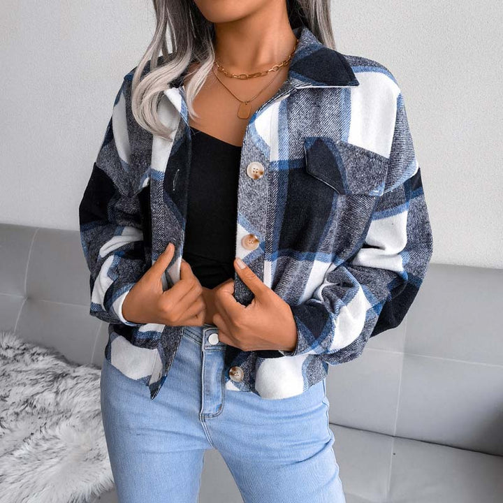 Drune | Karierter Kurze Jacke mit Brusttaschen Polyester Karriert, Modern