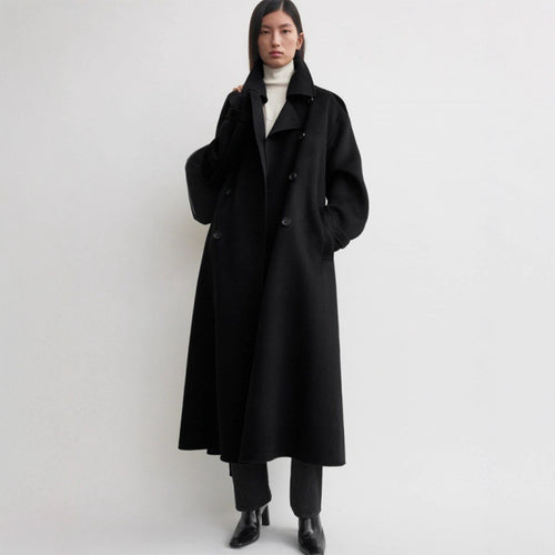 Damen eleganter Überlanger Wool Trenchcoat Drune
