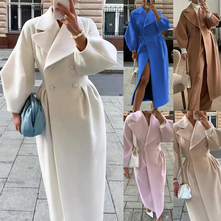 Damen Maximaler Oversized Mantel mit Schulterschultern und Doppelreihe Drune