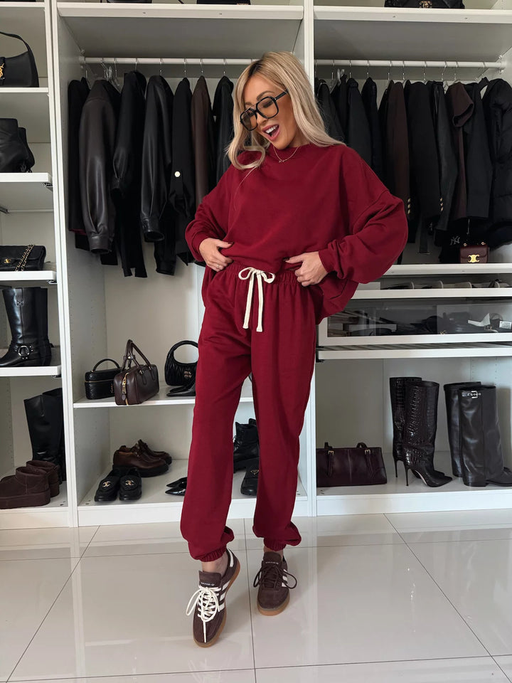 Damen gemütliches Fleece-Loungewear-Set mit elastischem Bund Drune