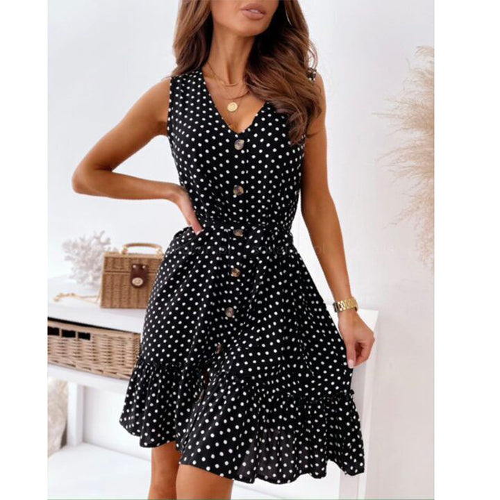 Damen Wickelkleid mit Punkten und Taillengürtel Drune
