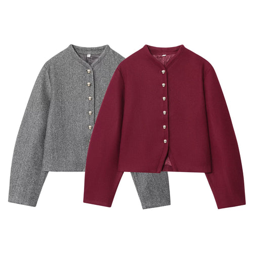 Damen elegante Kurzjacke mit Knopfverschluss und modernem Stoff Drune
