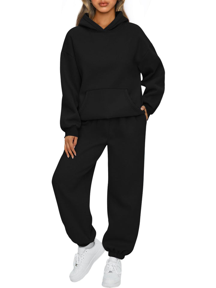 Damen nan Relaxed Loungewear-Set mit Kapuzenpullover und hochgeschnittener Jogginghose aus weichem Baumwollfleece Drune