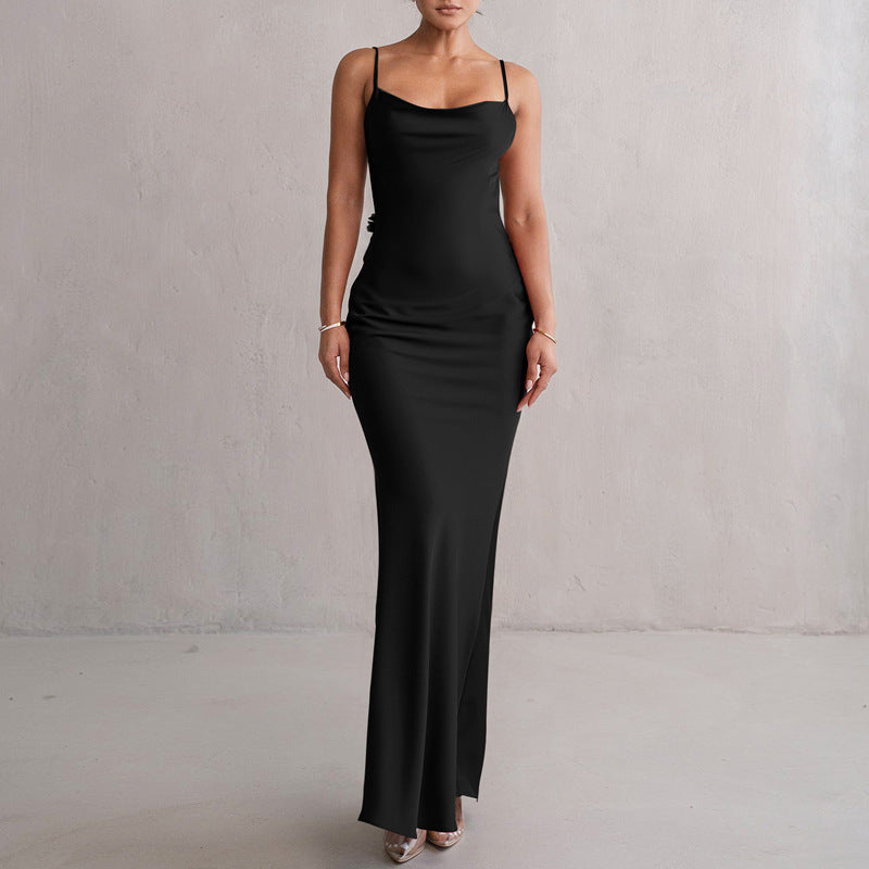 Damen elegantes Maxikleid mit fließendem Schnitt und raffiniertem Dekolleté Drune