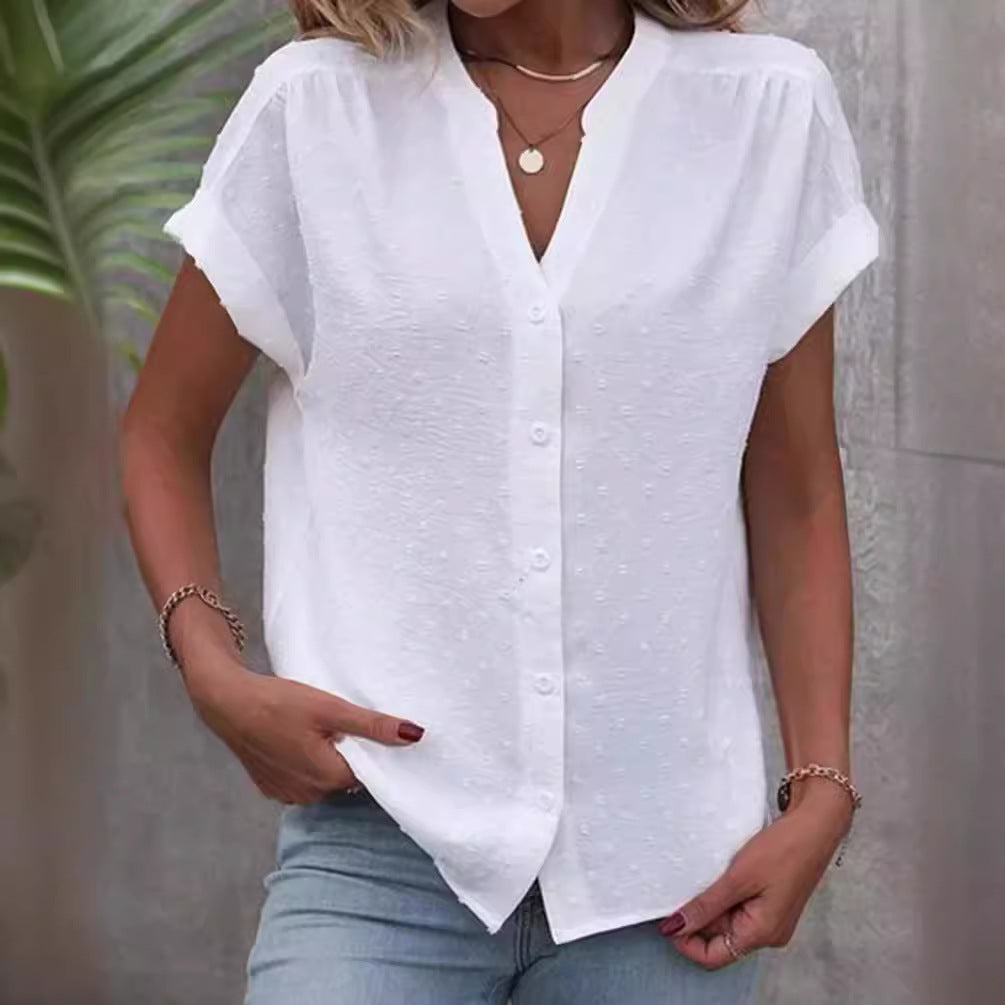 Damen Kurzarm Bluse mit feinem Strukturmuster Drune