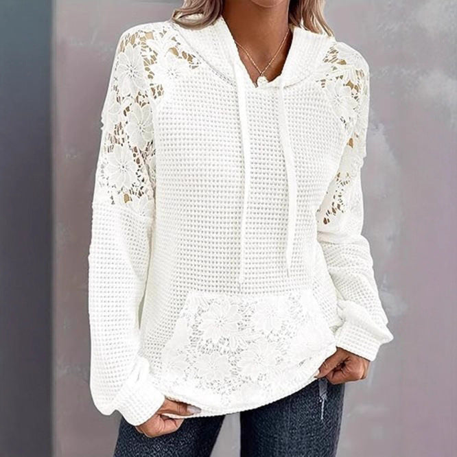 Damen Übergroßer Pullover mit Spitzendetails und Kängurutasche Drune