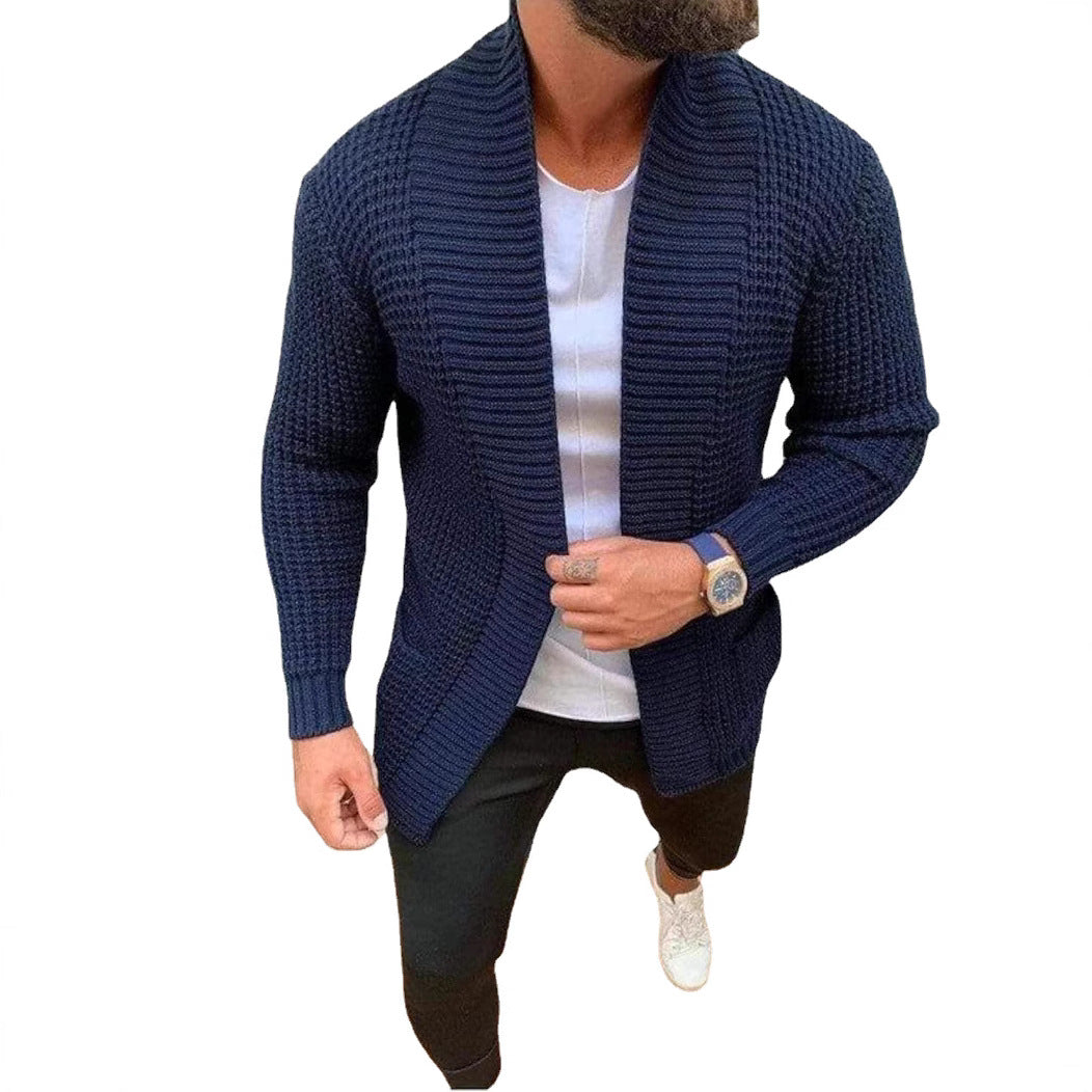 Herren Grobe Strickjacke mit offenem Design und tiefem Kragen Drune