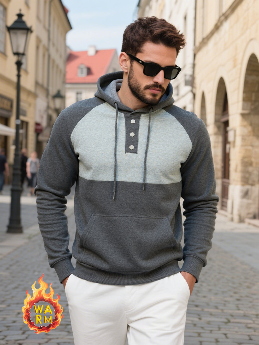 Herren modischer Kapuzenpullover mit strukturiertem Gewebe und praktischen Knopfdetails Drune