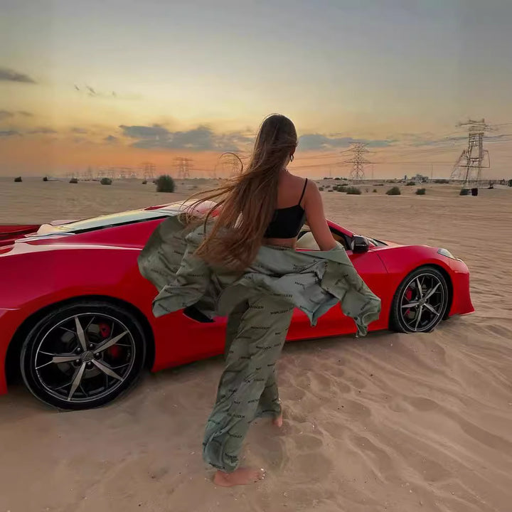 Damen modisches Satin-Set mit Langarmjacke und Hose Drune