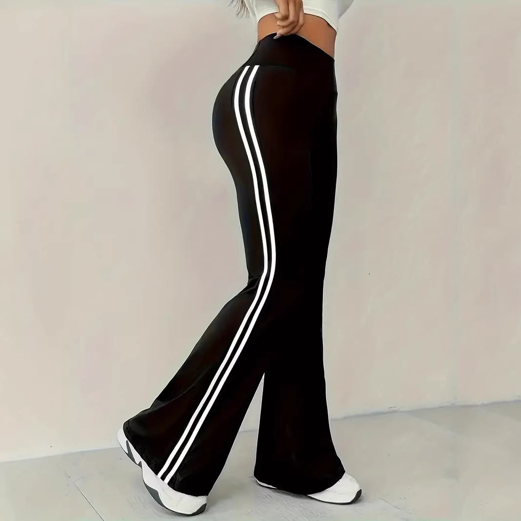 Damen Sportliche Flared Leggings mit Streifen Drune