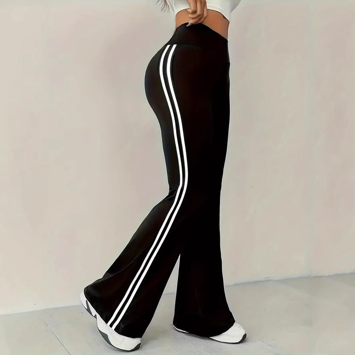 Damen Sportliche Flared Leggings mit Streifen Drune