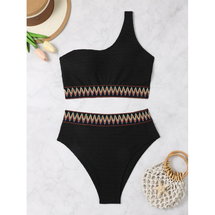 Damen Einseitiger Bikini mit geometrischem Muster und hohem Schnitt Drune